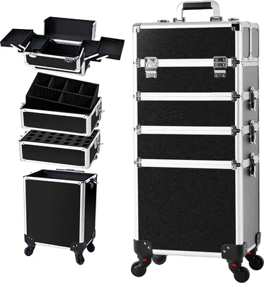 Produktbild von Multifunktionaler Schminkkoffer - Make-up Trolley 9780 - Großes Fassungsvermögen - Für Nageldesigner - Mit Rollen - ABS & Eisen - Schwarz