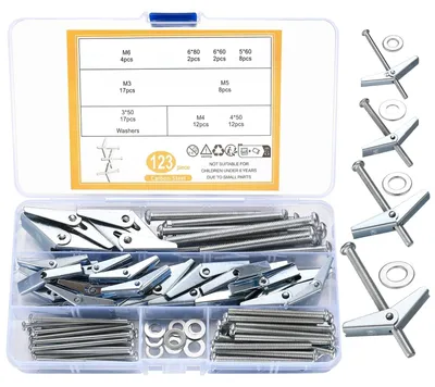 Produktbild von Gipskartondübel Flügeldübel Hohlraumdübel - M3 M4 M5 M6 - Flachrundschrauben - Set mit 123 Stück