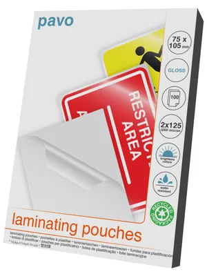 Image de pochette à plastifier pavo 75 x 105 mm brillant 250 mic 100 pièces
