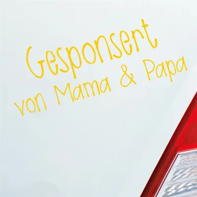 Produktbild von Auto Aufkleber Gesponsort von Mama & Papa Schriftzug KFZ Car 19x8 cm Gelb Sticker Heckscheibenaufkleber