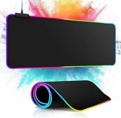Image de Tapis de souris gaming, tapis de souris RGB 800 x 300 x 4 mm, tapis de bureau XXL à LED multicolores, antidérapant, lavable, vitesse et précision, 14 modes d'éclairage