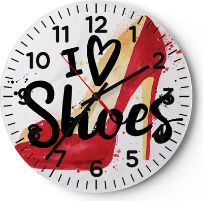 Produktbild von Wanduhr - Rund - Glasuhr - Schuh Ferse Frau Mode - 40x40cm - Schleichendes Uhrwerk - Lautlos - zum Aufhängen bereit - Dekoration Modern - Wanddekoration aus Glas - C4AR40x40-2837