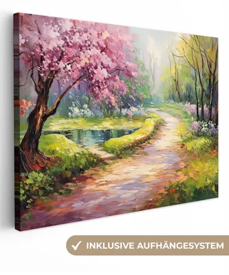 Produktbild von MuchoWow® - Leinwandbilder - Aquarell - Natur - Bäume - Kunst - Blumen, Wandbild, Wanddeko Bilder Wohnzimmer, 80x60 cm
