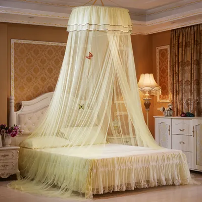 Produktbild von Deckenmontiertes Betthimmel Moskitonetz Doppelbett e Installation Home Faltbares Bettdach mit Haken, Gelb