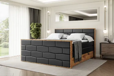 Produktbild von ALTDECOR Boxspringbett mit Matratze und Lattenrost, Topper, Fußteil,Polsterbett mit Bettkasten, Bett mit Stauraum H3- und H4- Matratze, Doppelbett -LOLLI8-Z KING-140x200 - Schwarz Kunstleder