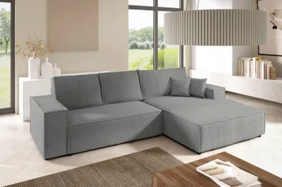 Produktbild von 3 Sitzer Ecksofas in L-Form ANTONIO NEW L 294x185cm, Ottomane rechts/links, Schlaffunktion & Bettkästen, Eckarniutur, Bezug - Cord in Grau