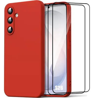 Image de Coque + 2 Verres Trempés pour Samsung Galaxy S26, Protection Silicone Liquide Ultra Slim Souple Effet Mat Rouge