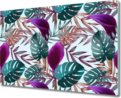 Produktbild von Glas Schneidebrett Herdabdeckplatten Schneideplatten - 80x52 cm - Blumen lila grün