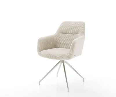 Produktbild von DELIFE Esszimmerstuhl Pejo-Flex Cord Beige Kreuzgestell konisch Edelstahl Taschenfederkern