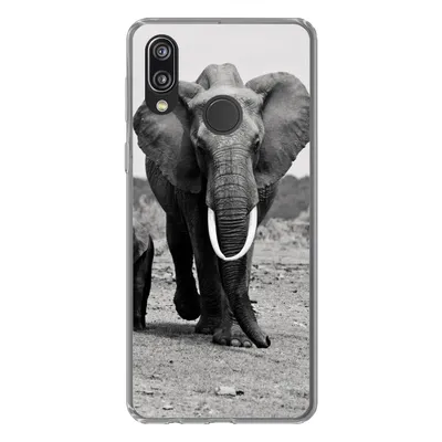 Produktbild von MuchoWow® Handyhülle Schutzhülle Hülle für Huawei P20 Lite (2020) Elefant - Kind - Schwarz - Weiß Silikon Softcase Handy Hülle - Kartenhalter