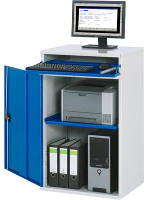 Produktbild von Computer-Arbeitsplatz, PC-Schrank, stationär, Dokumentenfach, Trennboden ausziehbar, Tastaturtablar, Kabeldurchführung, verschließbar