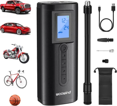 Produktbild von Woowind AP2-P-Batteriekompressor, elektrische Luftpumpe-Autofahrrad-Elektro, 150 psi, Power Bank-Funktion, umfasst Presta, Schrader Dunlop Adapter