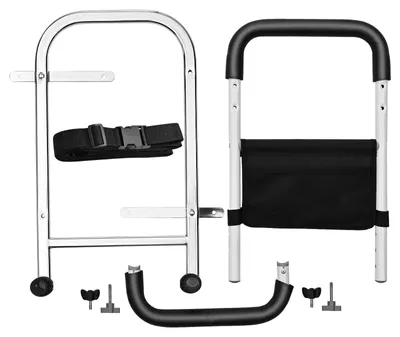 Image de Barrière de lit / main courante - Aide au lever - Acier inoxydable - Installation sans perçage - Barrière simple (1 pièce) - Pour les personnes âgées, les femmes enceintes, les patients