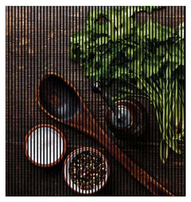 Produktbild von Akustikpaneele mit Digitaldruck Gewürze01 19 x 2253 x 2400 mm Kräuter Löffel Gewürze MDF PET-Fasern Wandpaneele Braun Grün Schwarz Weiß 4 Einzelplatten