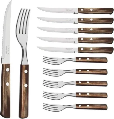 Produktbild von Famanu Besteckset 12-teilig - für 6 Personen, Edelstahl mit braunem Holzgriff