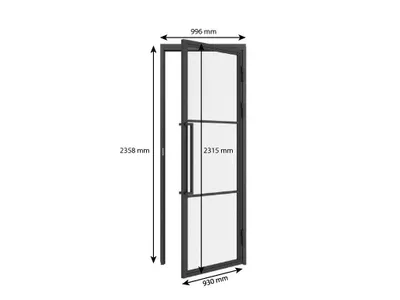 Maßzeichnung einer Glas-Zimmertür mit Höhen- und Breitenangaben