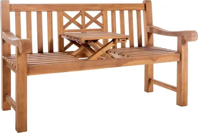 Produktbild von Teakbank Luka 150 cm mit integriertem Klapptisch wetterfest