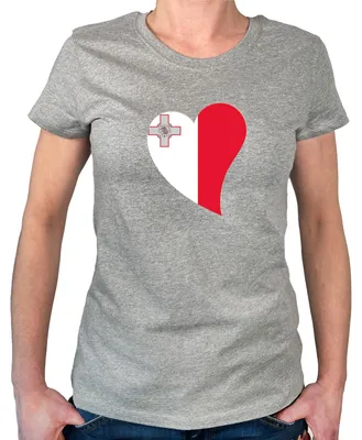Produktbild von Huuraa Damen T-Shirt Malta Flagge Herz S Sport Grey Bio Baumwolle Fairtrade Damenshirt Geschenkidee