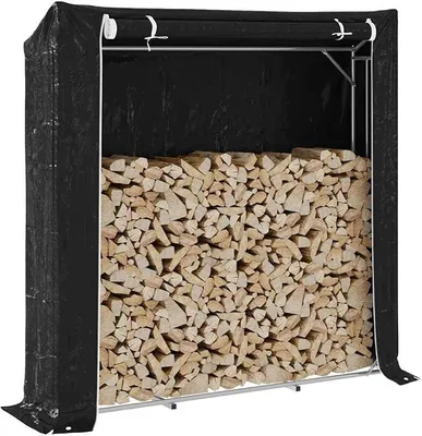 Imagen del producto de Estante para leña con protección contra la lluvia, de 200x40x200 cm, fabricado en acero galvanizado, con cubierta impermeable, capacidad de 180 kg, ideal para almacenar leña para chimenea y jardín