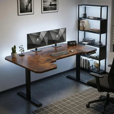 Produktbild von Hilodesk 150cm L schreibtisch elektrisch höhenverstellbar elektrisch schreibtische eckschreibtisch L-förmiger tisch stehpult bürotische, Brown