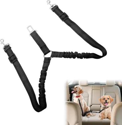 Produktbild von Doppelte Hundelehne, 2 Hunde, verstellbar, elastisch, Bungeepuffer, Nylon, für Spaziergang