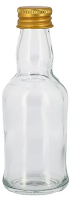 Produktbild von Kleine Glasflasche transparent mit goldenem Metalldeckel 50ml -