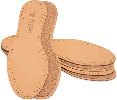 Produktbild von BISON Schuh Einlegesohlen Leder mit Naturkork - 3 Paare Einlegesohlen Anti Schweiß - Schuheinlagen Schweißfüße - Schuheinlagen Leder - Schuhsohle - Frischesohlen - Ledersohlen für Schuhe (43/44)