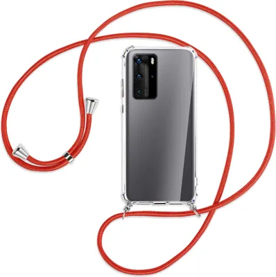 Produktbild von Handykette Backcover-Schutzhülle mit Band (Metall silberfarben) für Huawei P40 - rot