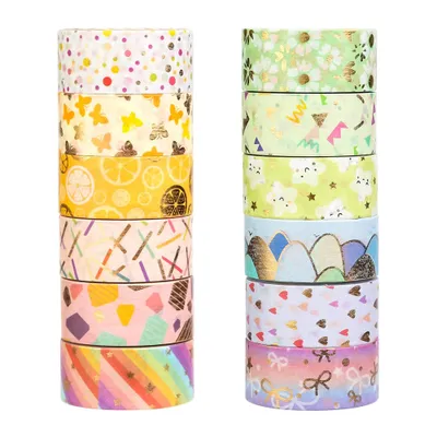 Produktbild von Washi Tape,12 Rollen Washi Klebeband Set Dekoratives Washi-Tape Niedliche Goldfolie Blume Dekorative Masking Tape für DIY Art & Crafts,15mm x 3m