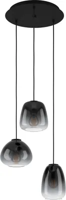 Produktbild von EGLO Hängelampe Aguilares, Cluster Pendelleuchte Rauchglas über Esstisch, 3-flammige Deckenlampe hängend, E27, Ø 43 cm