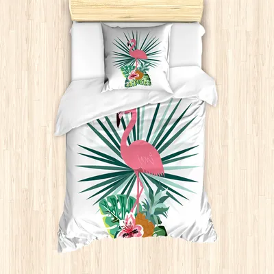 Produktbild von ABAKUHAUS Exotisch Bettbezug Set für Einzelbetten, Ananas Flamingo Botanik, Milbensicher Allergiker geeignet mit Kissenbezug, 135 cm x 200 cm - 80 x 80 cm, Mehrfarbig