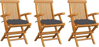 Image de Chaises de jardin avec coussins anthracite lot de 3 Bois teck