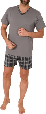 Produktbild von Normann Herren kurzarm Schlafanzug Shorty Pyjama Hose in Karo Optik ; grau , 54
