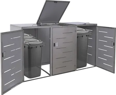 Immagine prodotto di Contenitore XL per 3/6 contenitori HWC-E83, contenitore per rifiuti, espandibile 116x212x98cm ~ acciaio inox 85kg