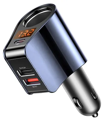 Produktbild von 4-in-1 Zigarettenanzünder USB-C 128 W Auto Ladegerät – Kfz-Schnellladung mit Spannungsanzeige, geeignet für iPhone, Samsung, Huawei, GPS und Dashcam