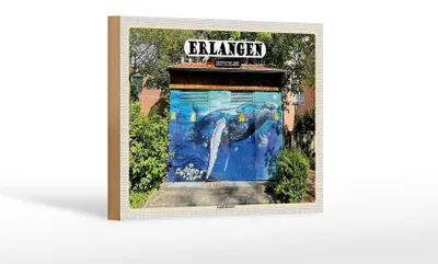 Produktbild von Holzschild Städte Erlangen Graffiti Streetart Dekoration 18x12 cm