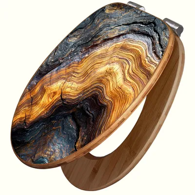 Produktbild von banjado Design WC Sitz Bambus Absenkautomatik -Holz Gemasert Fluss Gold - Toilettendeckel mit Absenkautomatik Holz/hochwertiger Bambus Klodeckel/WC-Sitz für alle gängigen Toiletten [TDB2 13623]