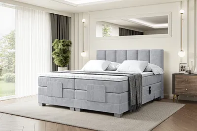 Produktbild von ALTDECOR Boxspringbett elektrisch verstellbar mit 2 Matratzen H3/Bonell- und H4/Taschenfederung + Topper (4 cm hoch), Polsterbett mit Kopfteil AMEL EL 200 x 200 Grau Monolith