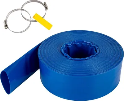 Zdjęcie produktu dla Wąż spustowy - Bardzo płaski wąż spustowy PVC do płukania wstecznego - 4 cale x 105 stóp - Wraz z zaciskiem