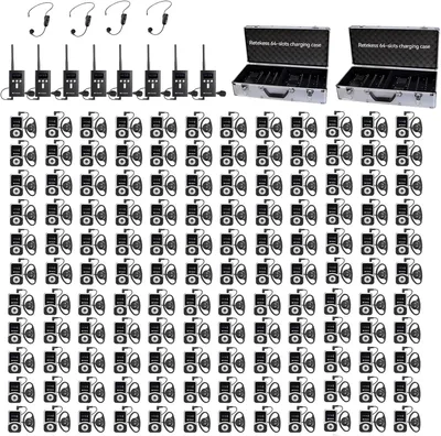 Image de Système de visite guidée Retekess T130S, système de visite guidée sans fil, portée de 100 m, avec 2 boîtiers de recharge portables à 64 emplacements, pour le tourisme, les usines et les conférences