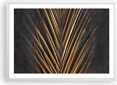 Produktbild von Gerahmtes Poster - Weißer Rahmen - Blatt golden schwarz - 70x50 cm - Wand Bild - Wanddeko - Wandbilder - Kunstposter - Wandposter - Bilderrahmen - Bilder - Kunstdruck - P2WAA70x50-5091