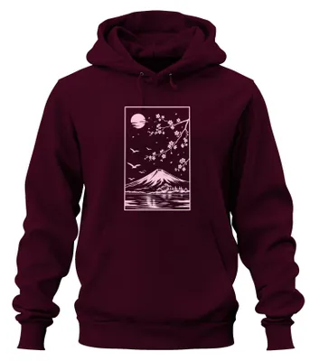 Produktbild von Japan Berg Fuji Kirschblüten Sakura Zen Y2K Fujiama Asien Hoodie Kapuzenpullover, Burgundy, M