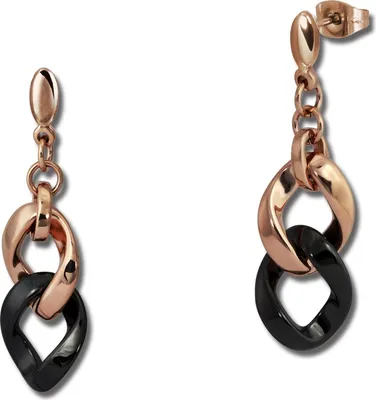 Image de Amello Acier inoxydable Céramique 333 or rose Boucles d'oreilles femme or rose noir ESOX22S