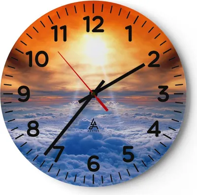 Produktbild von Wanduhr - Rund - Glasuhr - Himmel Wolken Sonnenstrahlen - 30x30cm - Schleichendes Uhrwerk - Lautlos - zum Aufhängen bereit - Dekoration Modern - Wanddekoration aus Glas - C4AR30x30-0343