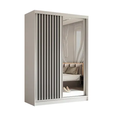 Produktbild von AX LIVING Cabinio Schrank mit Spiegel Weiß 150 cm Schwarz Lamelldesign