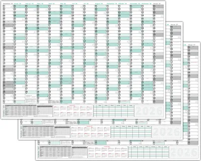 Produktbild von 3 Stück XXXL Wandkalender 2026 - Sehr groß im DIN B0 Format (1,4 x 1,0 m) mit extra großen Tageskästchen, Schulferien, Jahresvorschau Folgejahr (gerollt) Farbe türkis