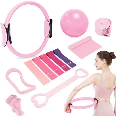 Produktbild von Unyqoos® Komplettes Pilates-Set für Ganzkörpertraining – Pilates‑Ring mit rutschfesten Schaumgriffen & 13 explosionsgeschützten PVC‑Bällen, Tragetasche