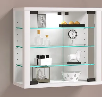 Produktbild von VCM Glasvitrine hängend | Vitrine Glas mit ESG-Sicherheitsglas | Maße: H. 40 x B. 43 x T. 18 cm | Hängevitrine Glas | Modern und platzsparend | Glas Vitrinenschrank - Vitrosa S