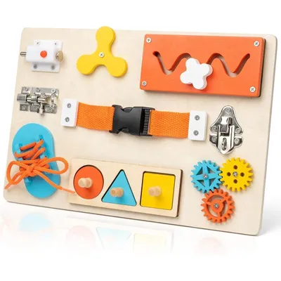 Produktbild von Minicee Montessori Busy Board Holz 9-in-1 Lernspielzeug Motorikbrett 3–5 Jahre