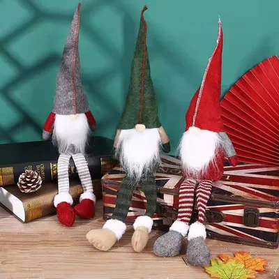 Produktbild von 3 x Weihnachtswichtel Plüsch Puppe Dekofigur Baum Hängen Party Weihnachtsmann Filz Rot Grau Grün